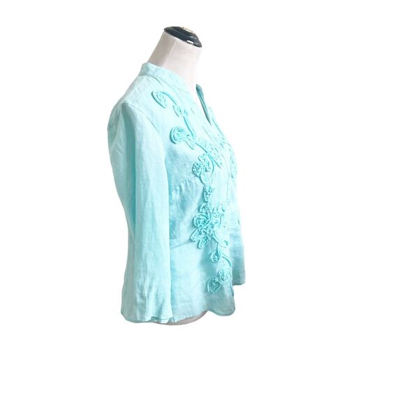Charter Club Women Teal 100% Linen Embroidered Button Down Casual Blouse 10P - Picture 2 of 9